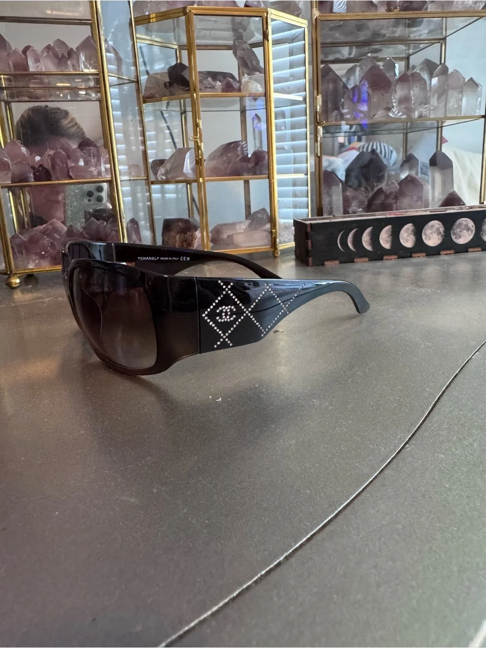CHANEL5080-B Brown Crystal-Accented Tortoise Sunglasses